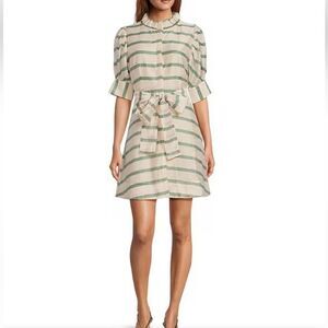 NWT BURU Puff Sleeve Banded Ruffle Collar A-Line Mini Dress Small—No Belt